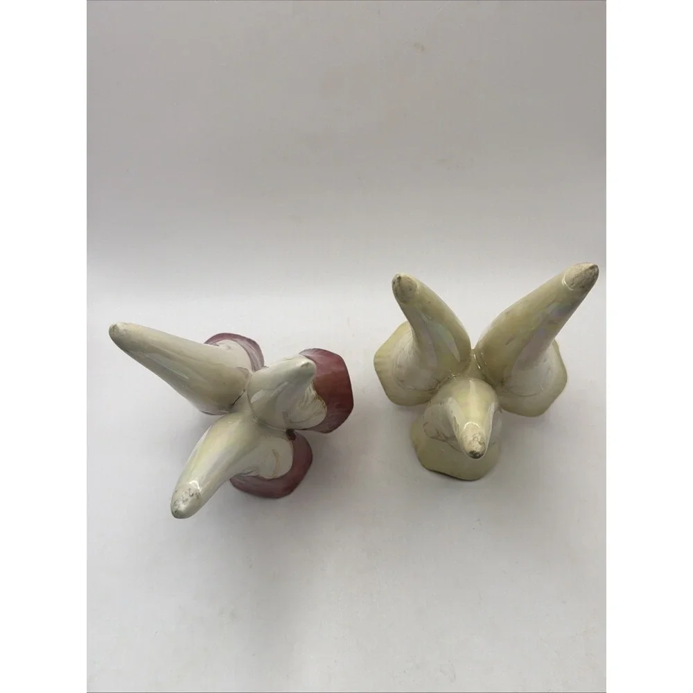 2 Japanese Lusterware 3 Horn Flower Vases Iridescent Purple Gold 6.5